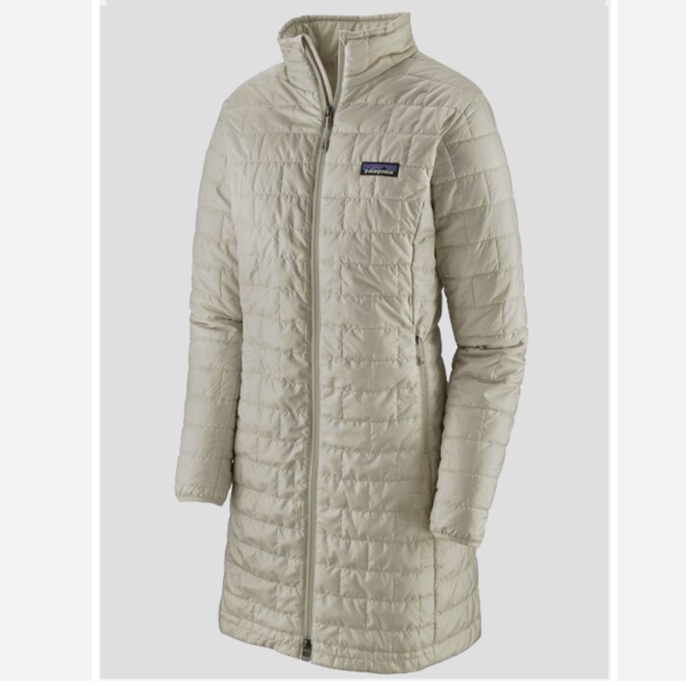 EUC Womens Patagonia Nano Fluff Long Parka Jacket Size Large Cream/White